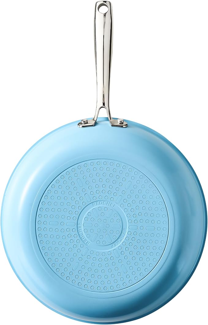 Redchef Large Frying Pan Nonstick Ceramic Skillet, Big Saute Pan for Family Meals, Induction Base, Stainless Steel Handle, PTFE & PFAS & PFOA Free, Sea Salt Blue, 11 Inch