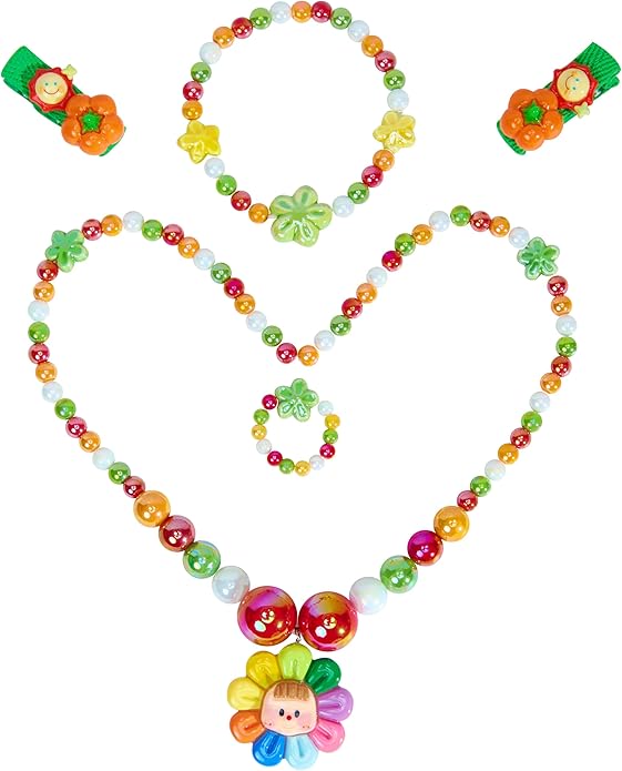 Little Girl Jewelry Sets Kids Jewelry - Unicorn Mermaid Bead Necklaces, Jewel Rings, Dress Rings, Friendship Bracelets with Science Knowledge Cards & Spare Strings - Princess Dress Play Toy for Toddlers 2 3 4 5 6 7 8 - Birthday Party School Gifts