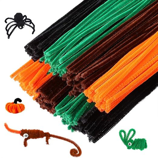 Caydo 320 Pieces Halloween Pipe Cleaners Chenille Stems 6mm x 12inch, Chenille Stems for DIY Art Craft Decorations (Black, Brown, Dark Green, Orange)