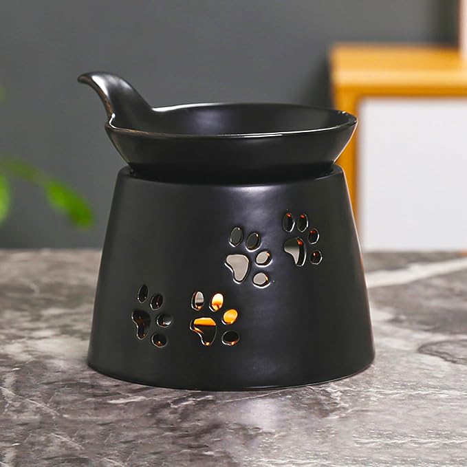 Black Ceramic Essential Oil Burner for Scented Oil,Tealight Wax Melt Warmer,Candle Diffuser,Tea Light Holder,Wax Melt Burner,Yoga Aromatherapy Fragrance Diffuser for Living Room,Bedroom,Office,4*5 IN