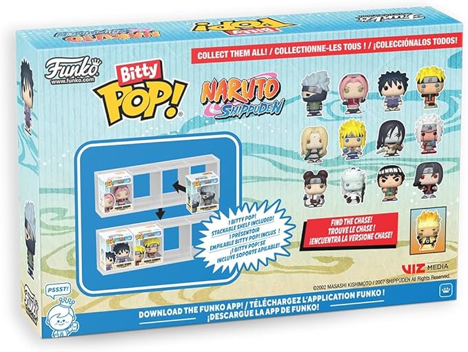 Funko Pop! Bitty: Naruto Shippuden - Kakashi, Sakura, Sasuke, and Chase Mini Figure - 0.9 Inch (2.2 Cm) - Anime Collectable - Gift Idea - Stackable Display Shelf Included