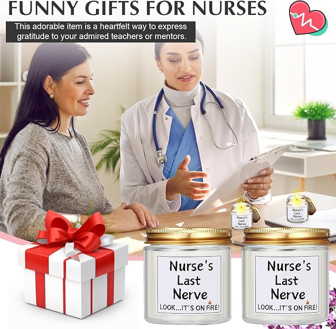 MTLEE 4 Pcs Nurses Gifts Bulk for Women, Nurse's Last Nerve Scented Candles 3.5 oz Candle CNA Gifts for Christmas Women Female Graduation Birthday Present (White)