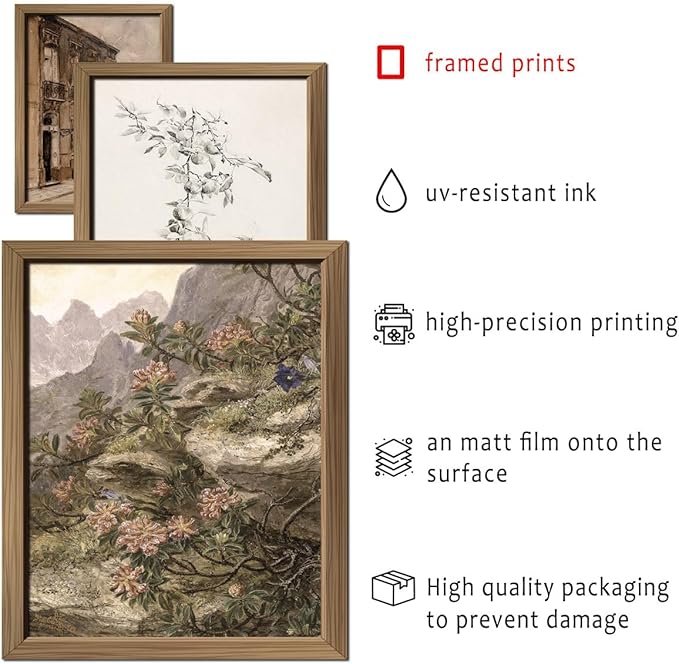 16 PCS Framed Vintage Wall Art Decor, French Country Farmhouse Gallery Wall Frame Set Prints for Bedroom Bathroom, Rustic Landscape Posters for Living Room Aesthetic, Cottagecore Dorm Home Collage Kit