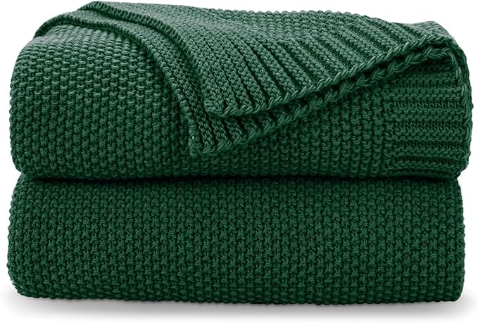 CozeCube Christmas Green Seed Stitch Throw Blanket 50"x60", Farmhouse Decor | Blanket for Couch, Soft Cozy Cable Knit Throw for Bed Sofa Living Room, Lightweight Warm Decorative Christmas Blanket