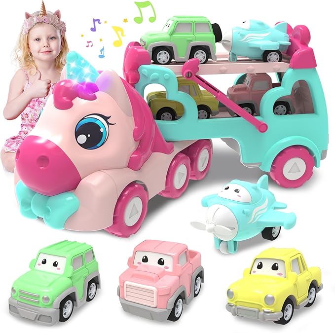 Girl Toddler Toys 3 4 5,Unicorn Toys Truck with Light & Sound, 3 4 5 6 7 8 Year Old Girl Gifts,Toy Cars for Toddlers Girls,Birthday Gifts for 3-12 Year Old Girls