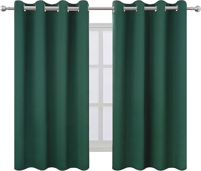 LEMOMO Dark Green Bedroom Blackout Curtains/52 x 54 Inch Long/Set of 2 Curtain Panels/Thermal Insulated Room Darkening Curtains