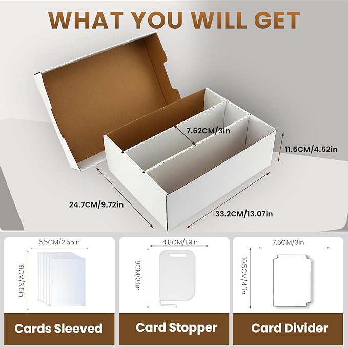 Trading Card Storage Box,3-Row 2100-Count PKMN Card Boxes For Sports Cards–Includes 50 Soft Sleeves,8 Dividers,3 Support Bars,Case Box Fit for 35pt Magnetic Card Holders,3x4 toploaders(1PACK)