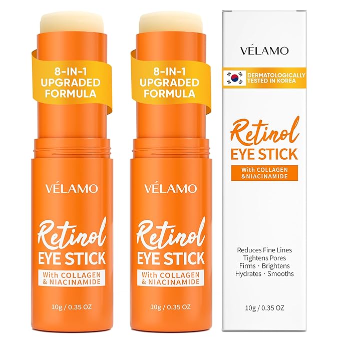 Retinol Under Eye Balm Stick: Korean Retinol Eye Cream for Dark Circles, Puffiness, Eye Bags, Wrinkles & Fine Lines - 8-IN-1 Formula with Collagen, Niacinamide, Peptides & Hyaluronic Acid 0.35 OZ 2Pcs