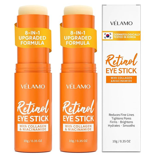 Retinol Under Eye Balm Stick: Korean Retinol Eye Cream for Dark Circles, Puffiness, Eye Bags, Wrinkles & Fine Lines - 8-IN-1 Formula with Collagen, Niacinamide, Peptides & Hyaluronic Acid 0.35 OZ 2Pcs