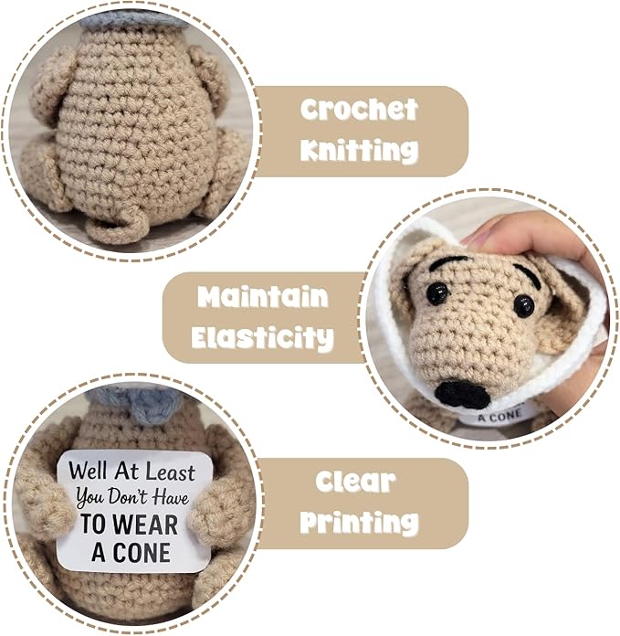 Well at Least You Don’t Have to Wear a Cone – Funny and Thoughtful Crochet Dog Gift – 4.5" Handmade Plush for Surgery Recovery, Vasectomy Humor, or Quirky Retirement Gift