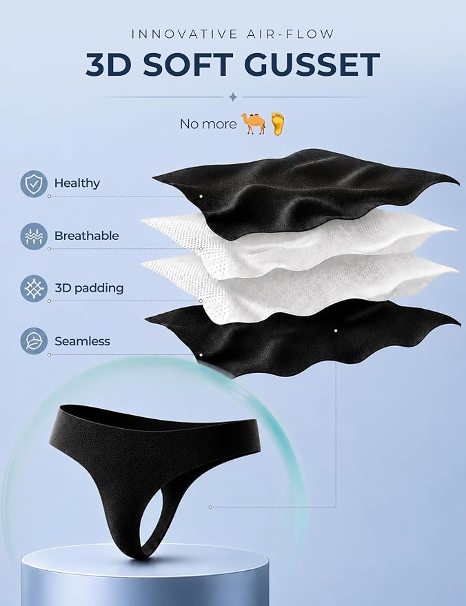 Seamless Thongs Invisible No Show Thong Panty Liners VPL Workout Underwear Cotton Thongs for Women G-Strings Tangas