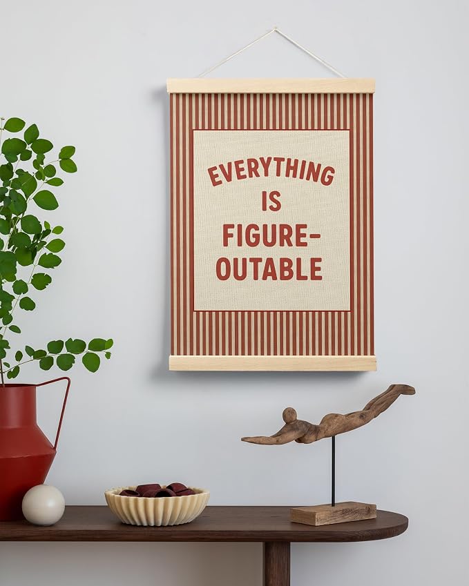 FGFK Everything Is Figureoutable Positive Affirmations Wall Art Poster Hanger Frame, Retro Red Inspirational Canvas Prints Framed Wall Decor for Office Classroom Home Bedroom, 12x16 Inch