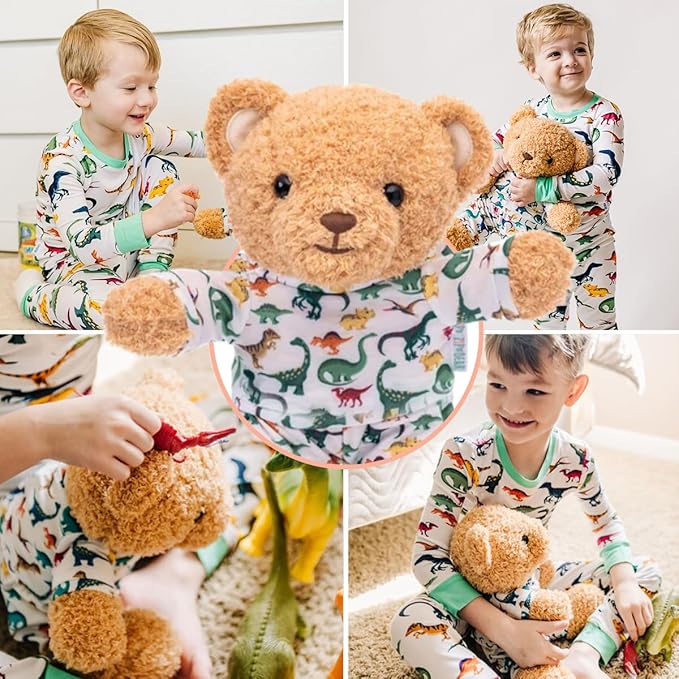 Zip N' Bear Soft Plush Teddy Bear Stuffed Animal with Dino Dreamers Pajamas - Zippy The Bear Cute Cuddly Plush Toy, Perfect Sensory Teddy for Kids, Toddlers - Adorable Gift & Bedtime Companion
