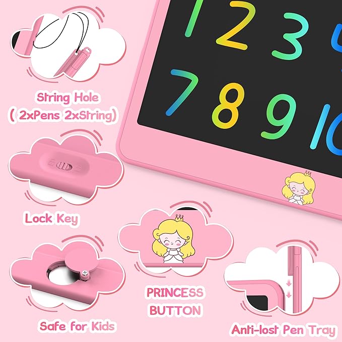 Hockvill LCD Writing Tablet 12 Inch, Toys for Boys Girls Drawing Pad for 3 4 5 6 7 Year Old Kids Toys, Toddler Erasable Doodle Board Travel Essentials, Children’s Day Valentines Gifts for Kids - Pink