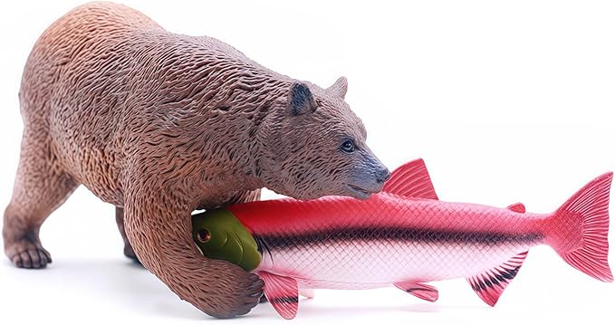 Gemini&Genius Brown Bear Salmon Animals Action Figure Toys for Kids Wildlife Learning Toys for Boys Girls Toddlers (Catching Salmon)