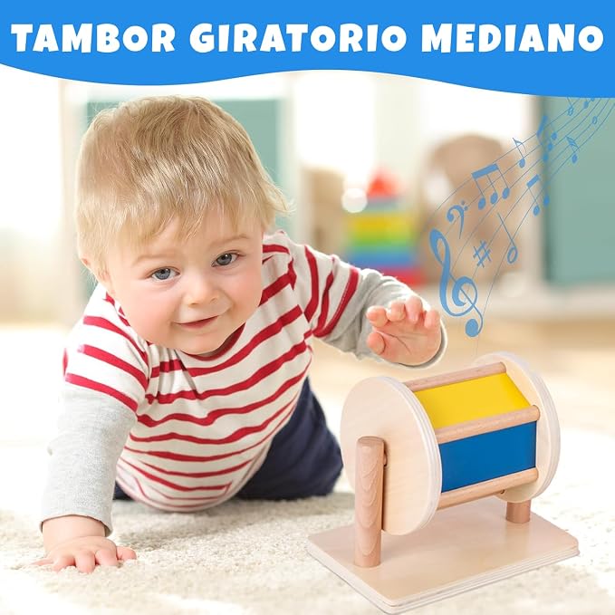 Montessori Baby Toys Play Kit Montessori, Medium Spinning Drum and Rainbow Fabric Ball Kit Toys for6-12Months Toddlers (Play Kit 3)
