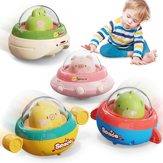 4PCS Animal Car Toys for Toddlers 1-3,Press and Go Baby Car Toys for Ages 0-2,Baby Toys 6-12-18 Months Spaceship 1 Year Old Boy Toys,First Birthday Gifts Toys for 1 Year Old Boy
