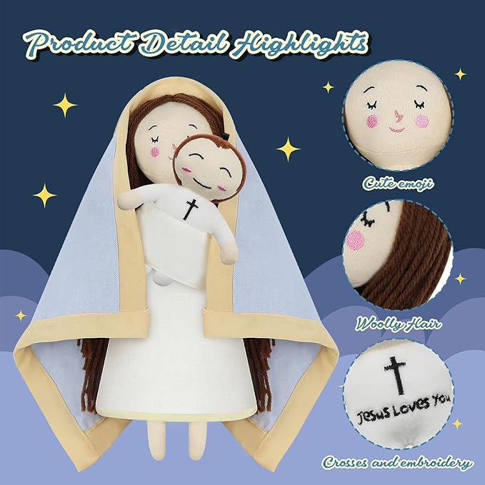 free-space Jesus Plush Doll Virgin Mary Doll Religious Toys Guardian Angel Stuffed Baptism Plush Toy Gifts for Kids for Christening Religious Christmas (Virgin Mary with Baby Jesus)