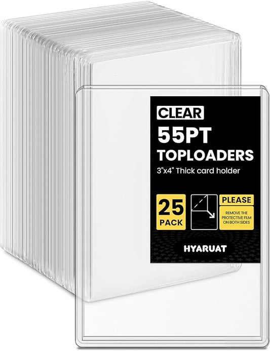 55pt Top Loaders for Cards, 3x4 Thick Holder with Protective Film, Toploader Card Protectors Hard Plastic, 25-Count