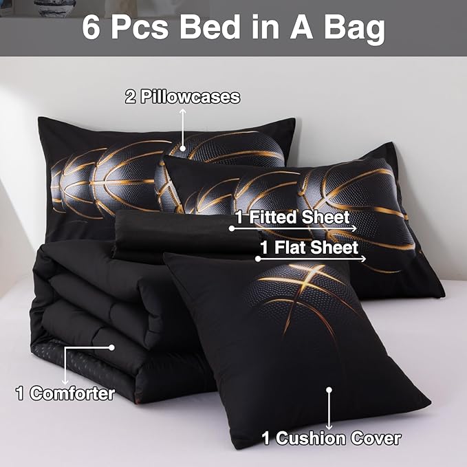 A Nice Night Queen Comforter Set,3D Phnom Penh Black Basketball Printing Bedding Set for Kids Teens,Queen