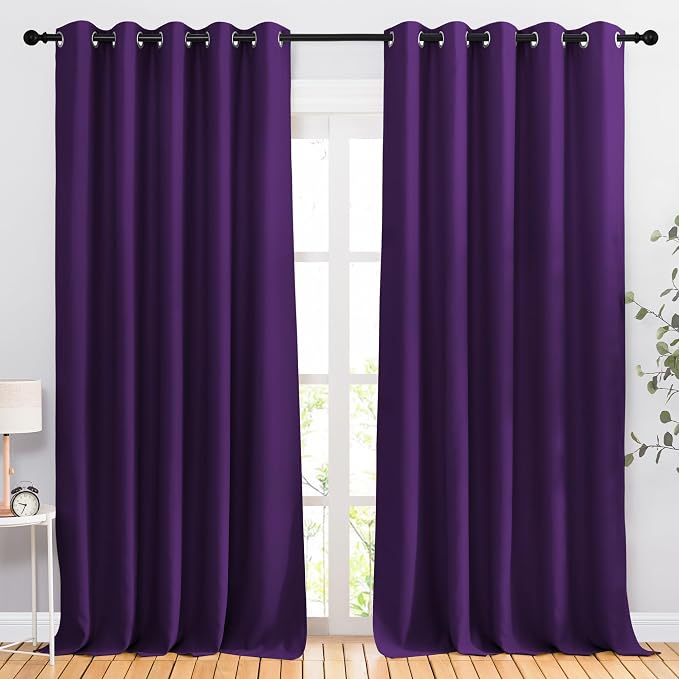 NICETOWN Room Darkening Curtains for Room Divider, Grommet Thermal Curtains Light & Sound Reducing Window Treatments for Sliding Glass Door, W66 x L118, Royal Purple, 2 Panels