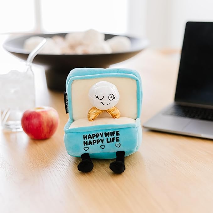 Ring Plushie - Happy Wife, Happy Life Sassy Ring Plush, Gift for Engaged Couples, Wedding Plush Toy for Gifting