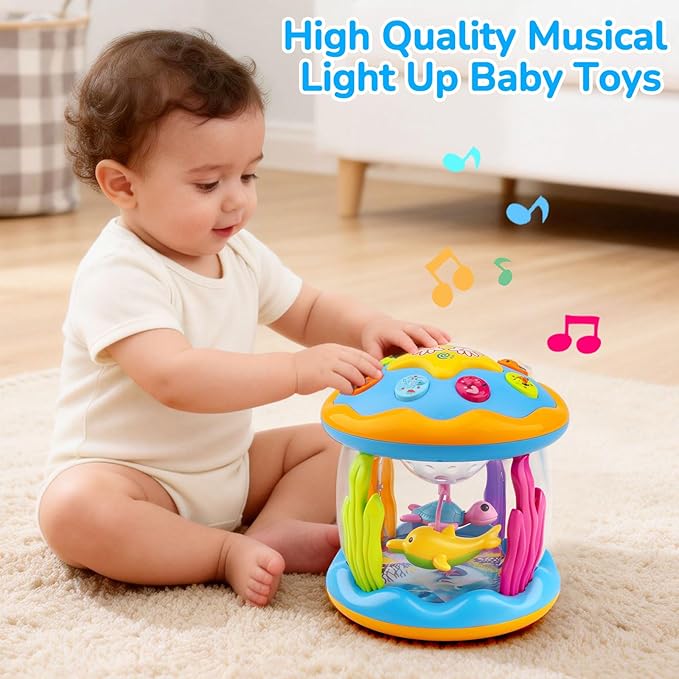 Baby Toys 0-6 Months Ocean Rotating Projector Musical Light Up Tummy Time Toys for Infants 0-3 4 5 6 7 8 9 Months Baby Aquarium Crawling Toys 6-12 Month Boys Girls 1 2 Year Old Birthday Newborn Gifts