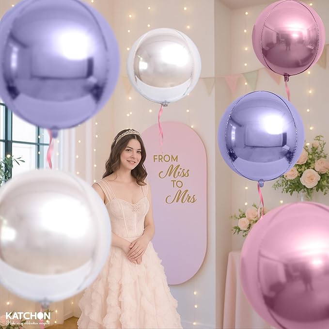 KatchOn, Pink Purple Silver Foil Balloons - 22 Inch, Pack of 6 | Metallic 4D Unicorn Balloons for Unicorn Birthday Decorations | Princess Party Decorations, Mermaid Balloon For Pastel Decorations