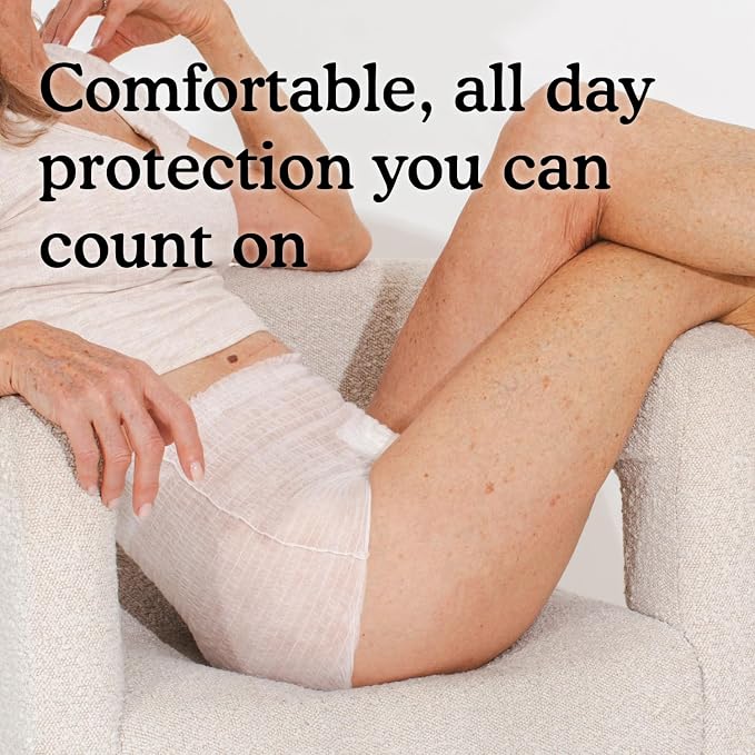 Because Adult Incontinence Underwear for Sensitive Skin - Women - Premium Overnight Disposable Briefs, Anti Odor - White, Small/Medium - Absorbs 6 Cups - 16 Count (Pack of 1)