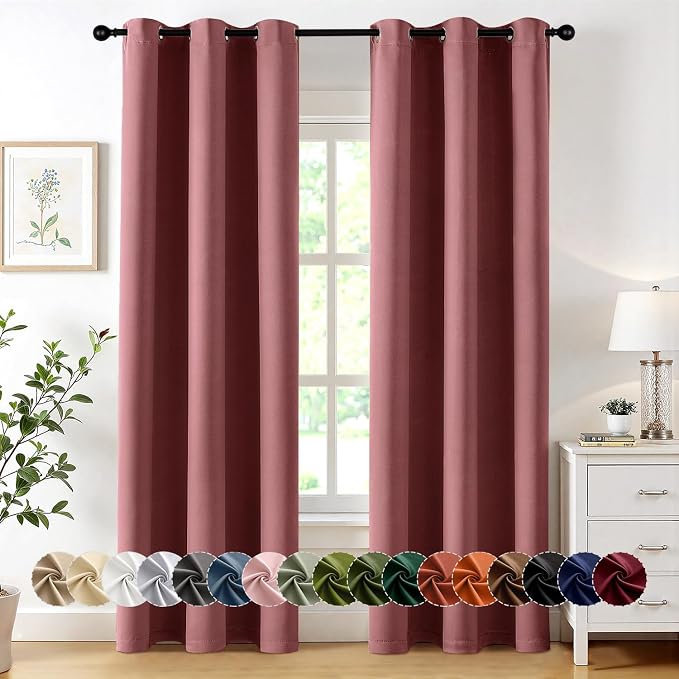 MIULEE Blackout Curtains for Bedroom 2 Panels 40 x 84 Inch Long Dusty Rose | Thermal Insulated, Living Room Darkening Grommet Drapes, Noise Reducing, Light Blocking Window Treatments