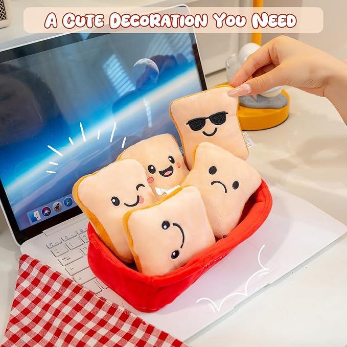 Mood Support Stuffed Animals Bread: 5 Emotional Soothing Plush Bread Slices in Basket | Squishy Stuffed Toy for Stress Relief | Cute Collectible Gifts for Adults | Unique Birthday Gift for Her