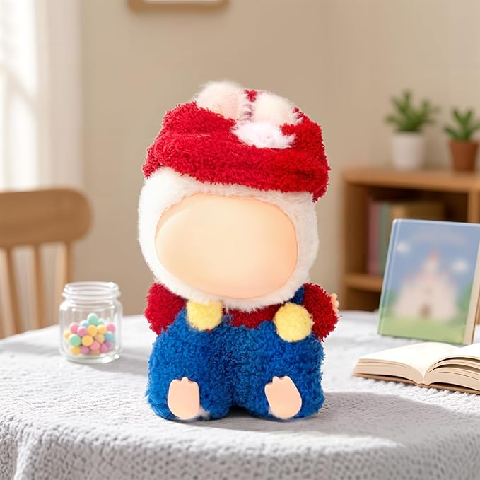 17cm Handmade Doll Clothes Outfit Set,Dolls Keychain Accessories for Kawaii Clothing Set with Details Outfit Accessories, Red T-Shirt + Blue Overalls + Red Hat,3-Piece Set (NO Doll)