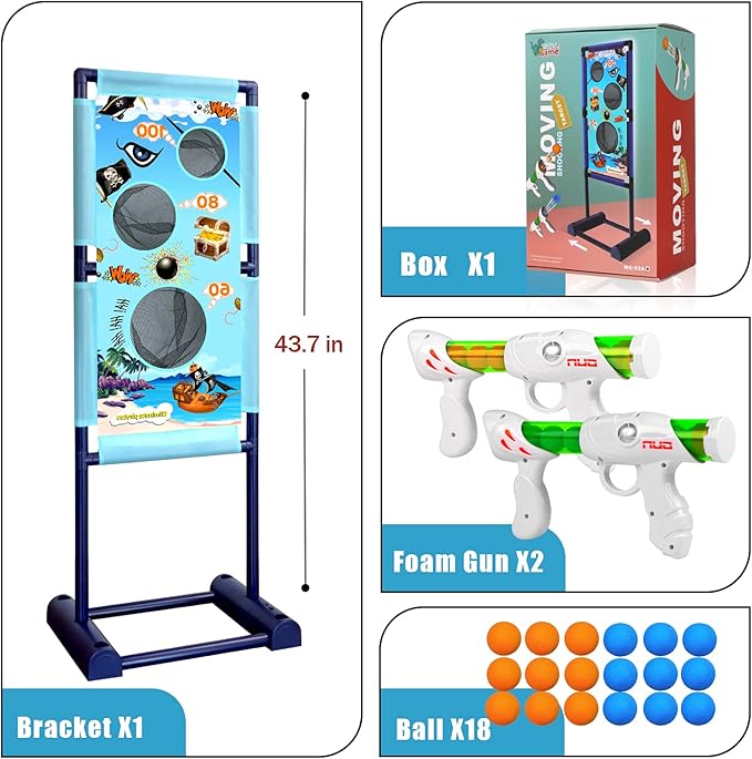 Gun Toy for 5 6 7 8 9 10 11 12 Years Old Boys Girls Best Kids Birthday Gift with Moving Shooting Target 2 Blaster Guns and 18 Foam Balls - Compatible with Nerf Toy Guns