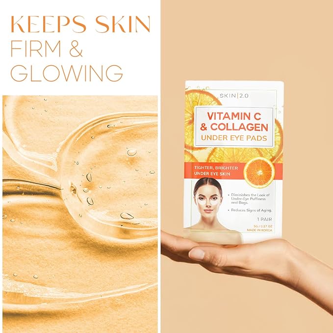 Vitamin C & Collagen Under Eye Patches - Dermatologist Tested - Brightens Dark Circles, Tightens Under Eye Area, Anti-Aging - Natural Ingredients Korean Skin Care - All Skin Types - 15 Pairs
