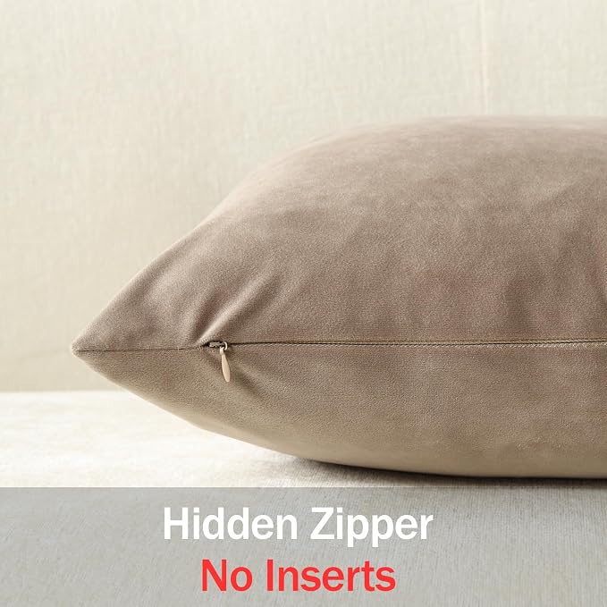 Euro Sham Covers 26x26 Taupe: Pack of 2 Cozy Soft Velvet Square Modern Luxury Decorative Throw Pillow Cases for Sofa Couch Living Room Bed Home Decor