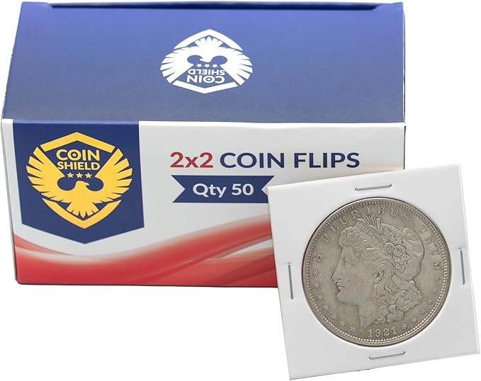 100 Large Dollar 2x2 Cardboard Coin Flips with Mylar Windows Archival Safe