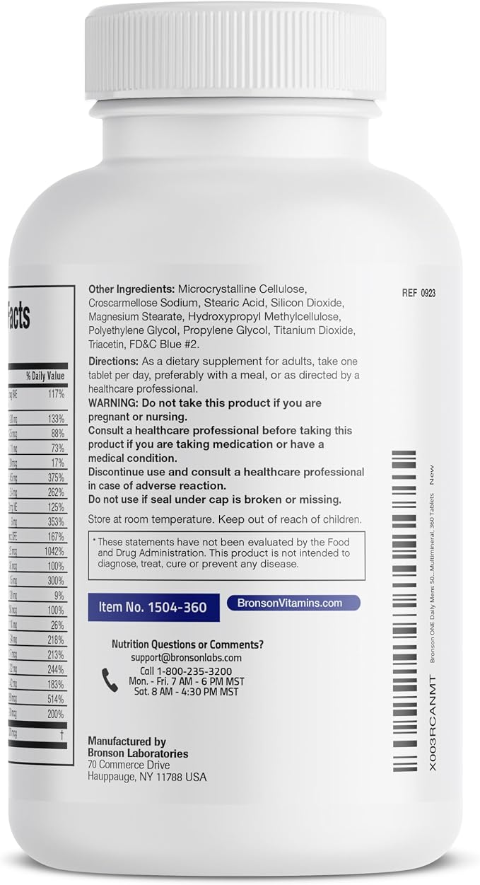 Bronson ONE Daily Mens 50+ Complete Multivitamin Multimineral, 360 Tablets