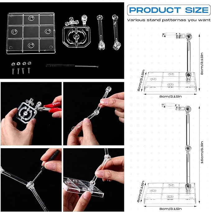24 Pack Action Figure Stand Model Support Stand Clear Doll Base Assembly Action Figure Display Holder Base with Screwdriver Compatible HG/RG 1/144 Toy, Transparent(6.3 Inches)