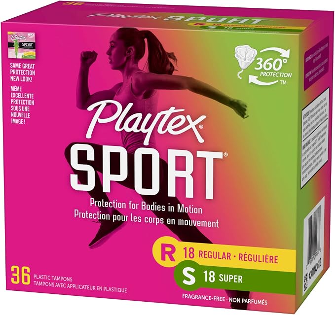 Playtex Sport Tampons with Flex-Fit Technology, Regular and Super Multi-Pack, Unscented - 36 Count