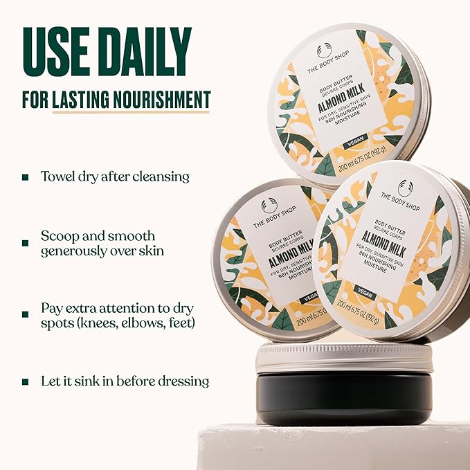 The Body Shop Almond Milk Body Butter - Nourishing & Moisturizing Skincare for Dry and Sensitive Skin – Vegan - 6.75 Oz