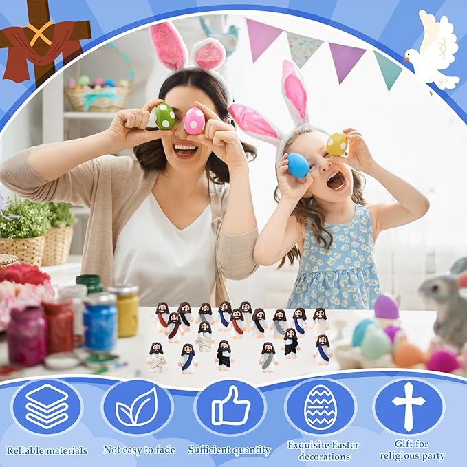 Bememo 300 Pcs Little Jesus Figures Bulk Original Design Mini Pocket Jesus Toys Rubber Figurine to Hide and Seek Religious Party Favors Sunday School Craft Baptism Gifts(Retro Color)