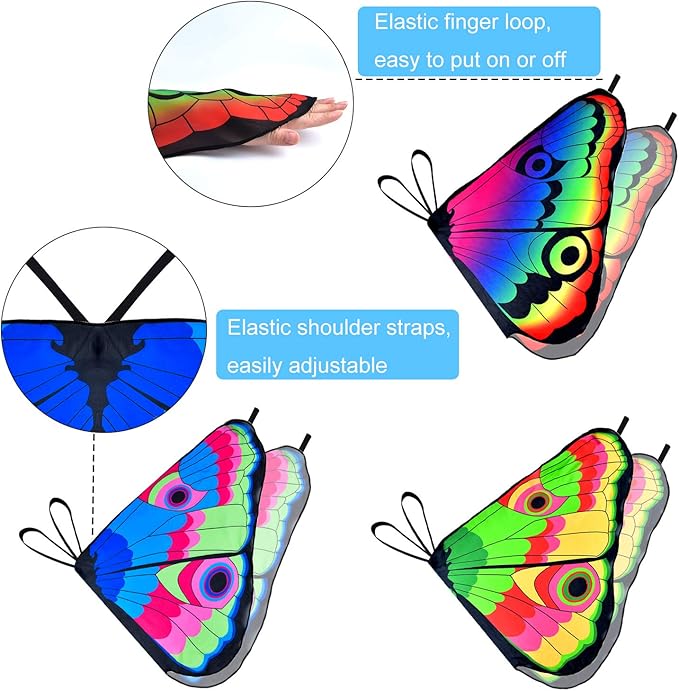 Coopay 9 Pieces Kids Butterfly Costume Fairy Butterfly Wings Masquerade Masks Halloween Girls Dress Up Pretend Play