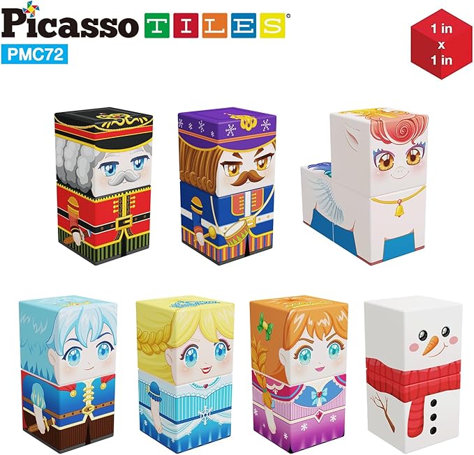 PicassoTiles Magnet Cube Winter Ice Themed Mix and Match Building Block Castle Construction Toy with 7 Magnetic Cubed Character Action Figures STEM Learning Education Sensory Pretend Play Age 3+ PMC72