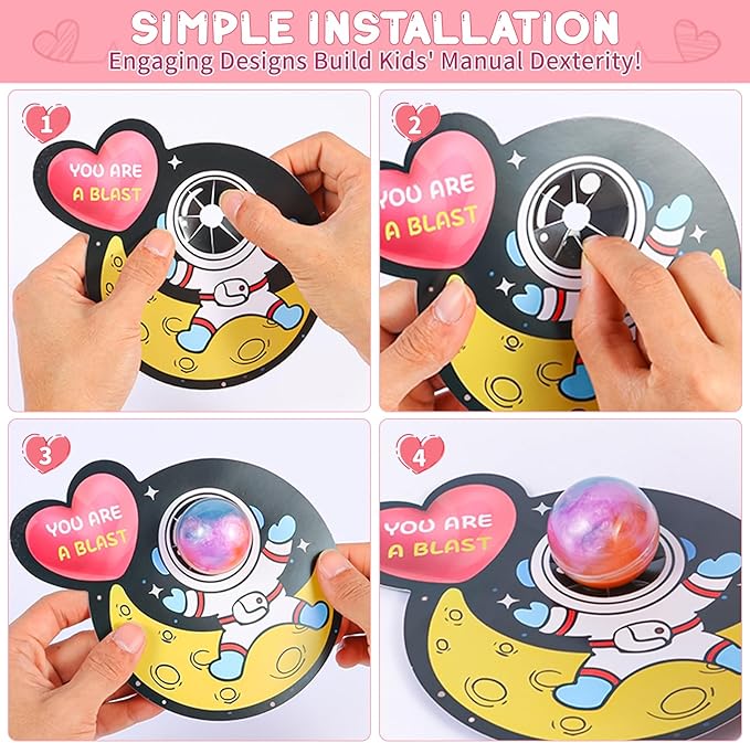 28 Pack Valentines Day Cards for Kids School with Galaxy Slime Stress Relief Fidget Toys - Classroom Valentines Gifts for Kids, School Classroom Exchange, Class Party Favors