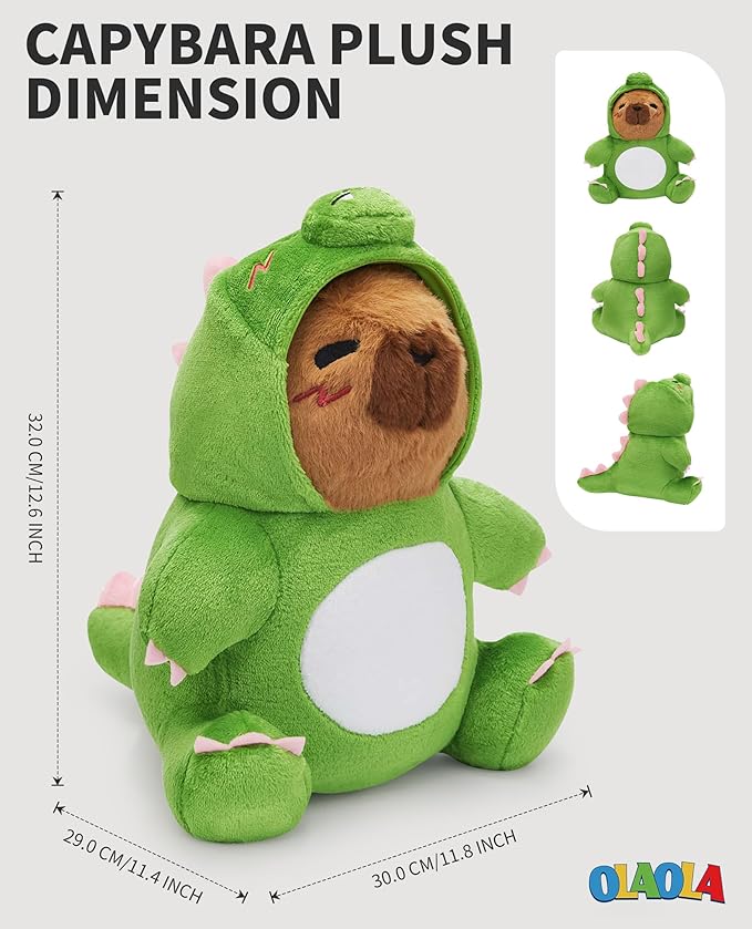 OLAOLA Dinosaur Capybara Plush 12.6 Inch Cute Capybara Stuffed Animals Plush Toy Soft Doll Pillow for Kids Adults