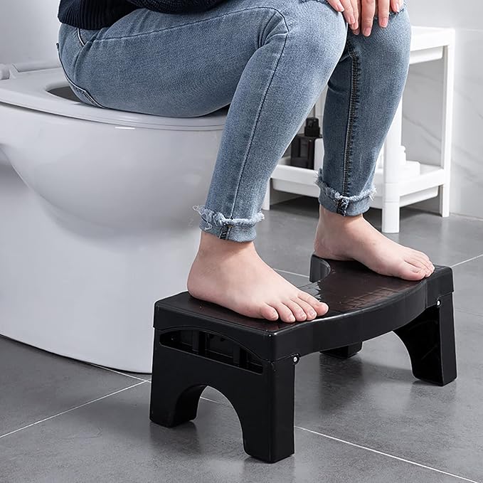 for Adult Children,Potty Training Portable Squatting Toilet Stool,Collapsible Not-Slip Toilet Stool-Black 41x25x17.5cm(16x10x7inch)