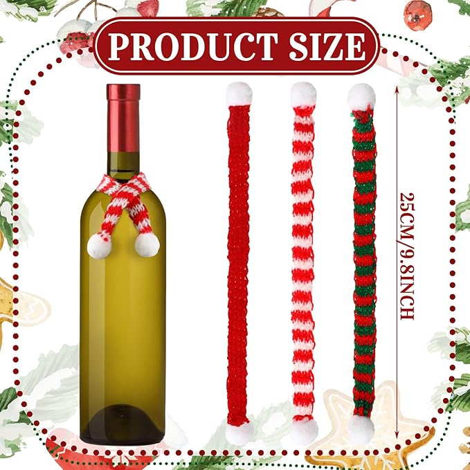 Bencailor 72 Pieces Mini Christmas Scarves for Craft Tiny Snowman Scarves 7.9 x 0.6 Inch Xmas Pet Knitted Scarf Doll Snowman Wine Bottle Scarf Accessory Holiday Christmas Decor for DIY (Stylish Color)