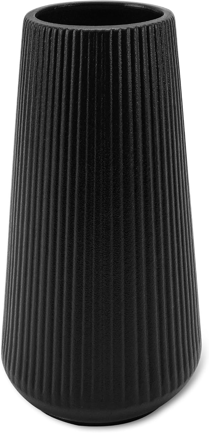 Black Ceramic Vase, GUKJOB Cute Flower Vase for Pampas Grass, Home, Living Room, Dining Table, Farmhouse, Office Decor, Bedroom, Table, and Kitchen Shelf (XL Black)