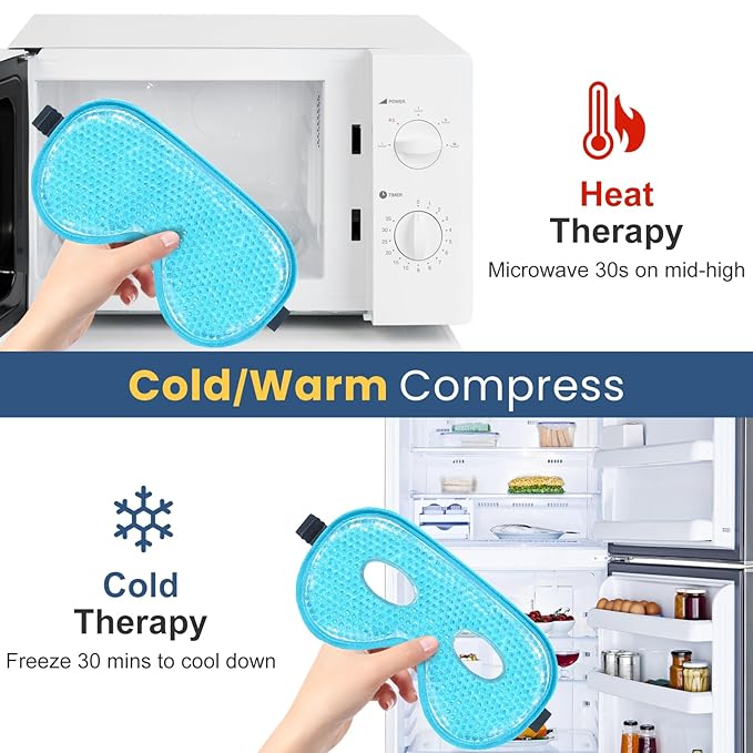 BeeVines Cooling Eye Mask, 2 Pack XL Jumbo Size Freezer Gel Eye Masks for Puffy Eyes Face, Ice Eye Mask, Cold & Warm Compress, Frozen Ice Pack for Post Eye Surgery & Allergies(Blue)
