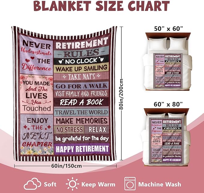 Retirement Gift for Woman or Men, Retirement Blanket for Women 60"X80" | Happy Retirement Party Decorations, Happy Retirement Gifts for Women Mom Teacher Nurse Coworker Retirees- Retirement Blanket